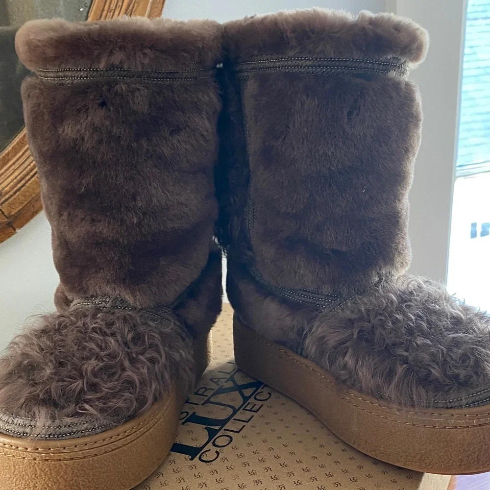 Australia Luxe Collective Dark Brown Faux Fur Platform Kids Boots